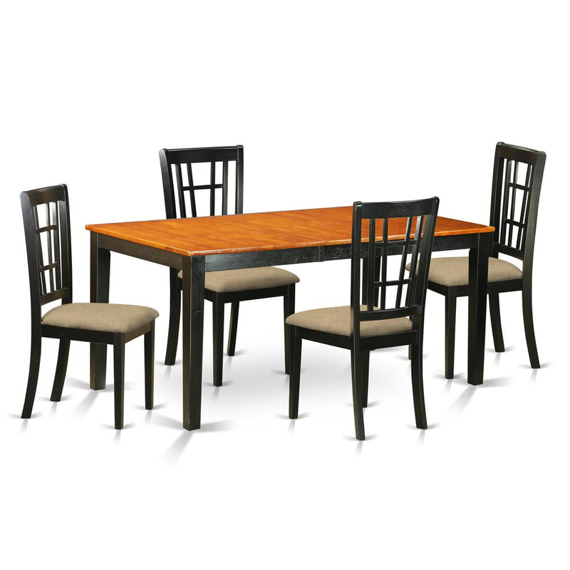 NICO5-BLK-C 5 Pc Dining room set-Table with Leaf and 4 Dining Chairs