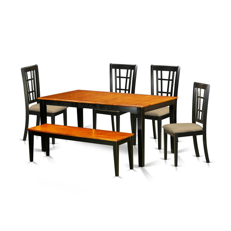 NICO6-BLK-C 6 PC Kitchen Table set-Dining Table and 4 Dining Chairs plus a bench in Black