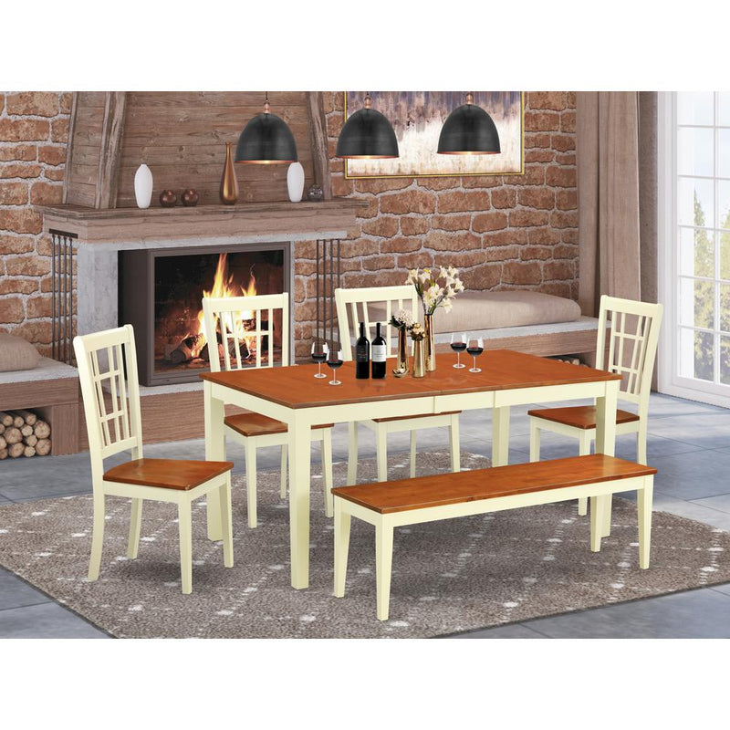 6-Pc  Dining  room  set  for  4-Table  with  Leaf  and  4  Kitchen  Chairs  plus  bench