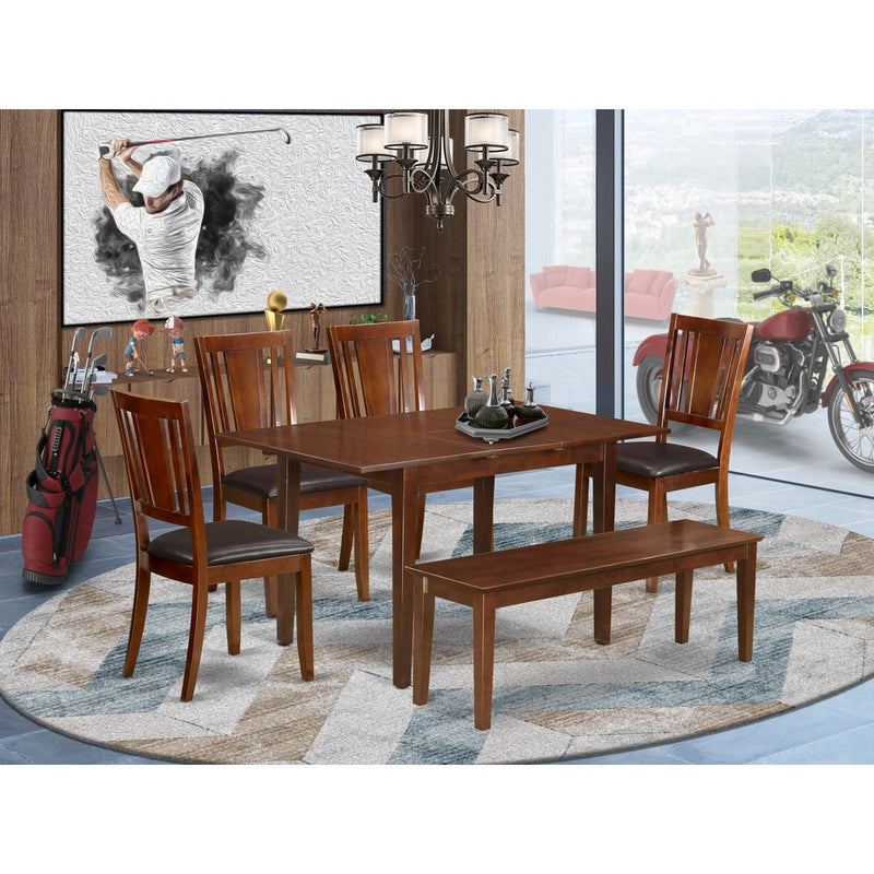 6  Pc  Small  dinette  set  -  Table  with  Leaf  and  4  Seat  Chairs  and  Dining  Bench