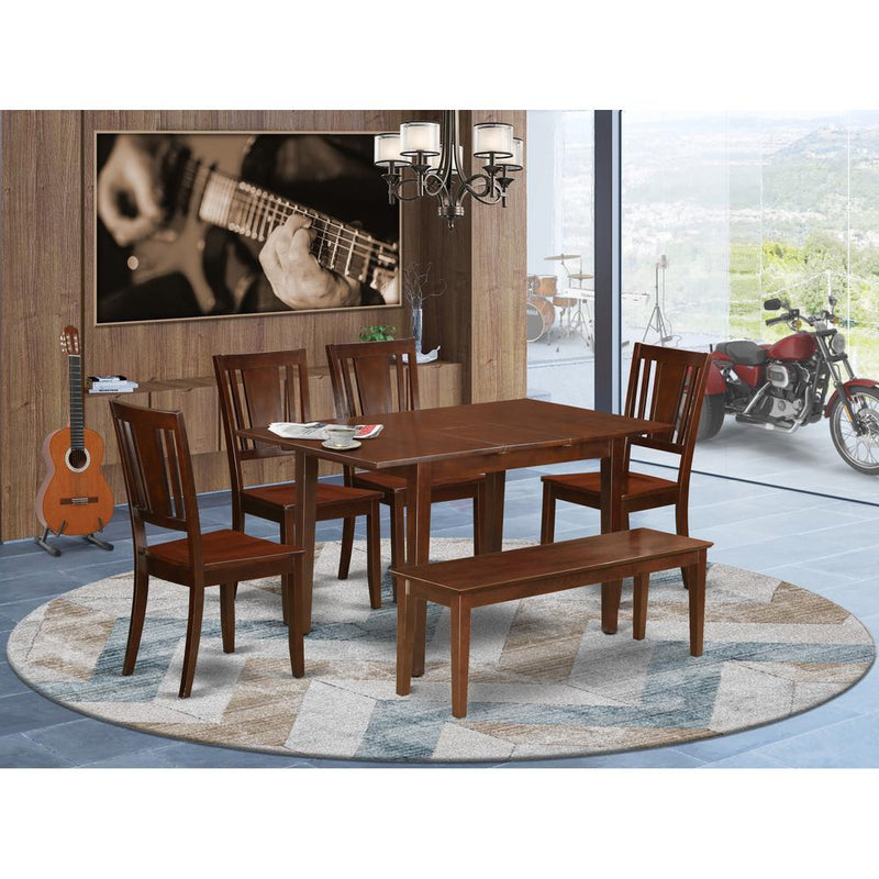 6  Pc  Small  Kitchen  nook  Dining  set  -Table  with  Leaf  and  4  Chairs  plus  Bench