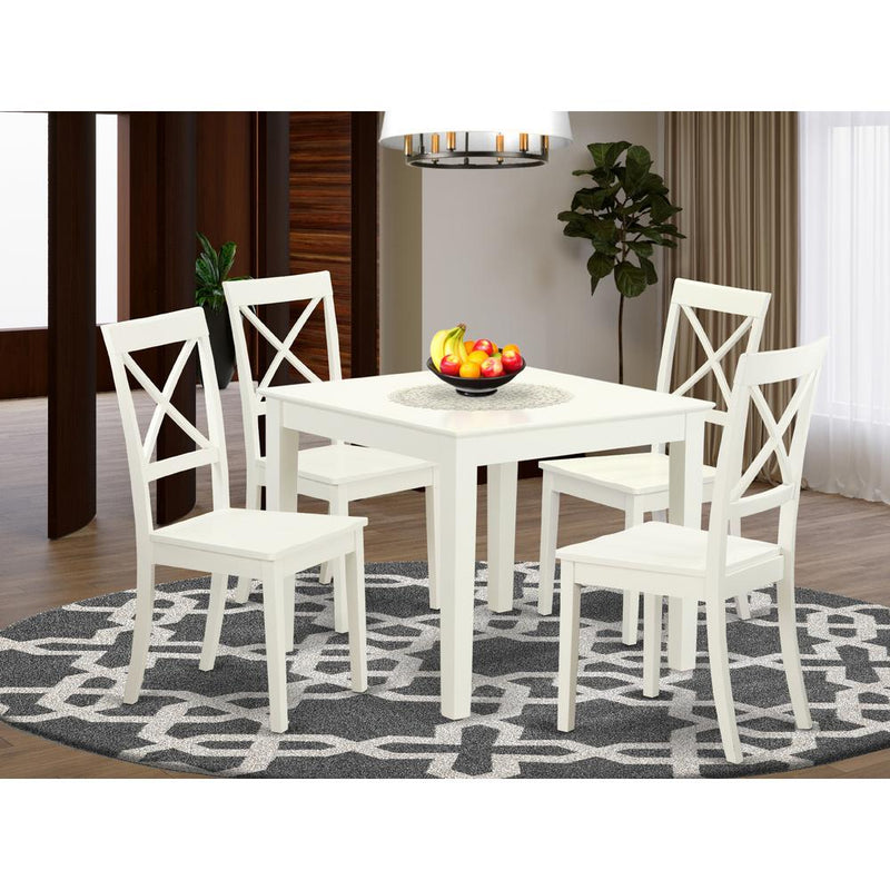 5  Pc  small  Kitchen  Table  set  and  4  hard  wood  Dining  Chairs.  in  Linen  White