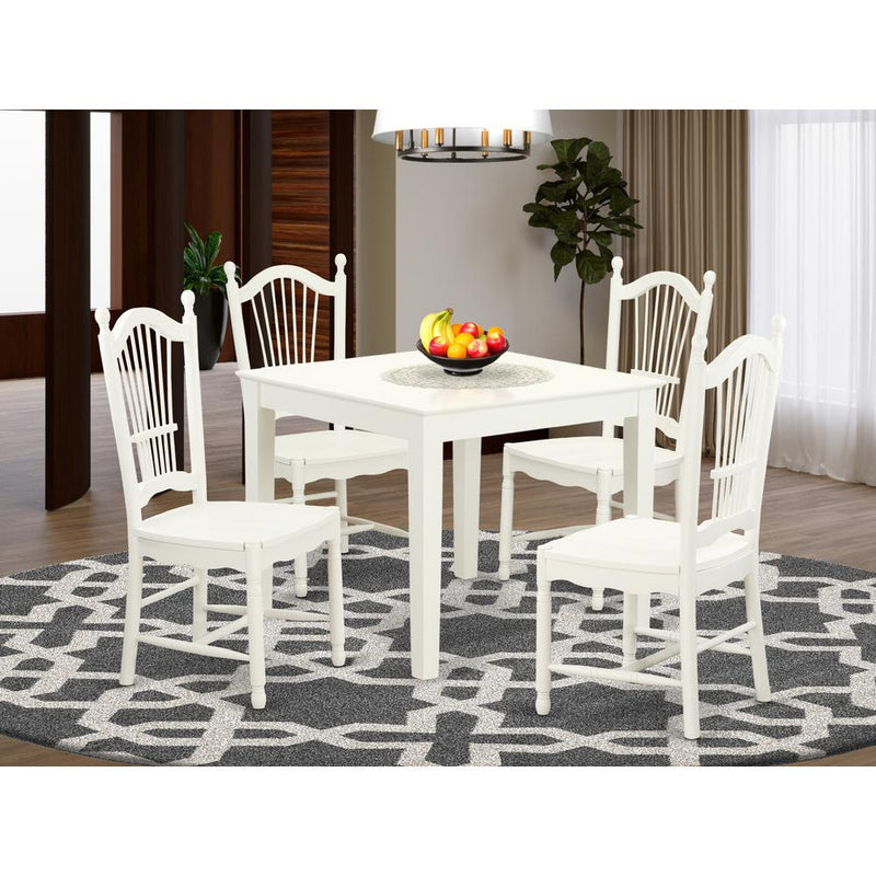 5  Pc  small  Kitchen  Table  and  4  hard  wood  Dining  Chairs  in  Linen  White