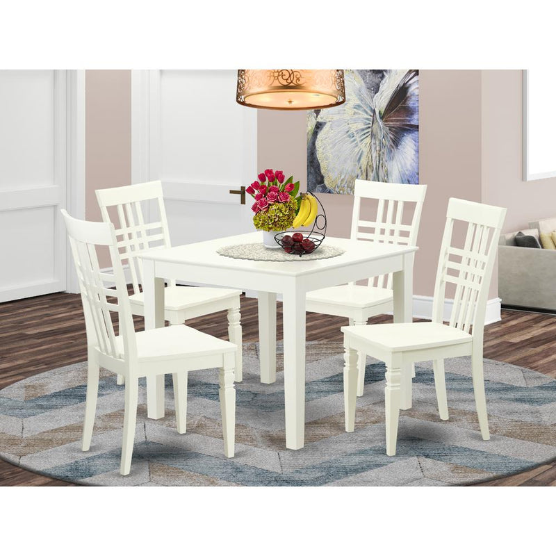 5  PcKitchen  Dining  Table  and  4  Wood  Chairs  for  Dining  room  in  Linen  White