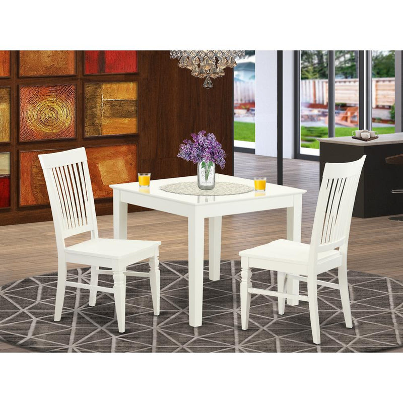 3  Pc  square  Kitchen  Table  and  2  hard  wood  Chairs  for  Dining  room  in  Linen  White