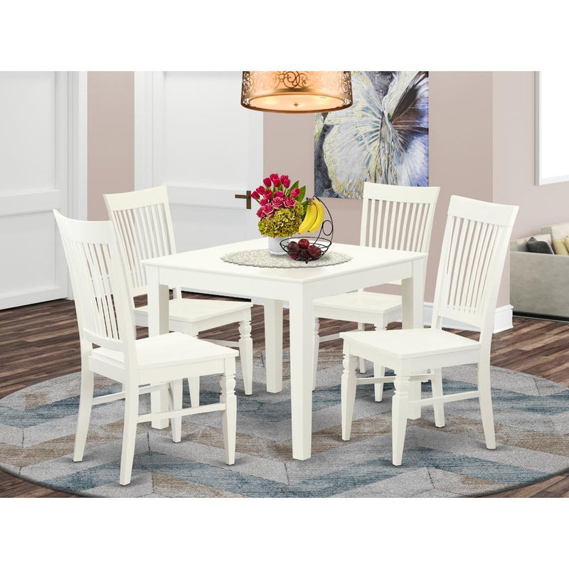 5  Pcsquare  Kitchen  Table  and  4  Wood  Kitchen  Chairs  in  Linen  White