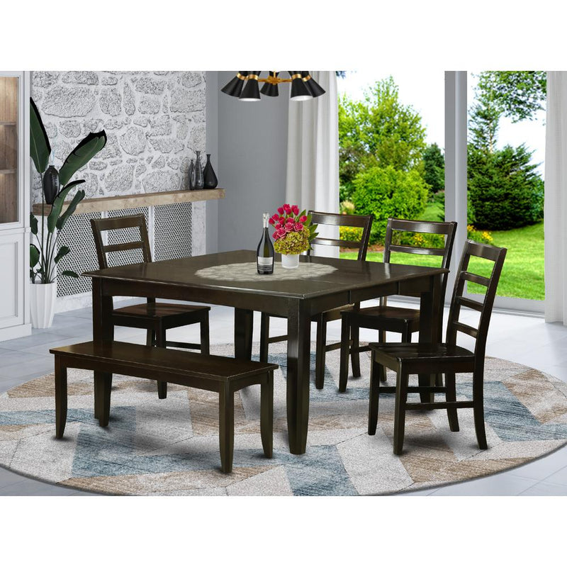 6  Pc  Dining  set  with  bench-Kitchen  Table  with  Leaf  and  4  Dining  Chairs  Plus  Bench.