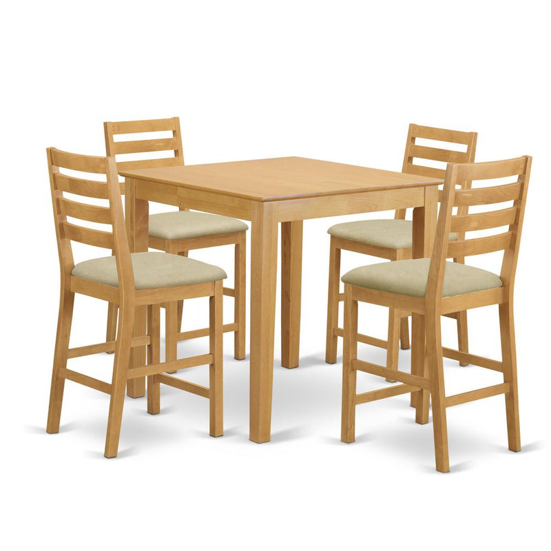 PBCF5-OAK-C 5 PC counter height Table and chair set - counter height Table and 4 dinette Chairs.