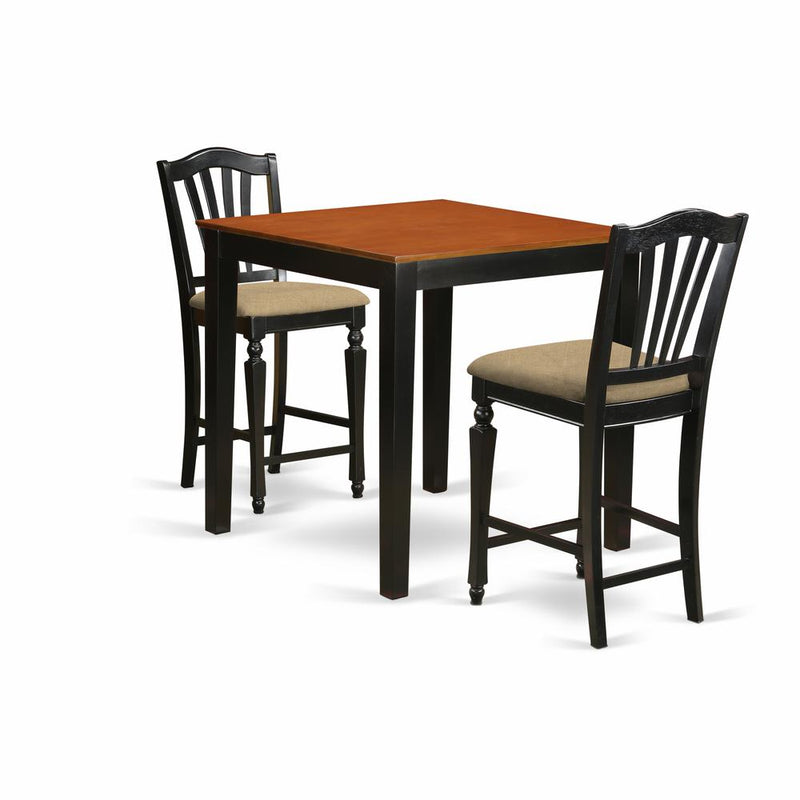 PBCH3-BLK-C 3 Pc pub Table set - high top Table and 2 Kitchen Chairs.