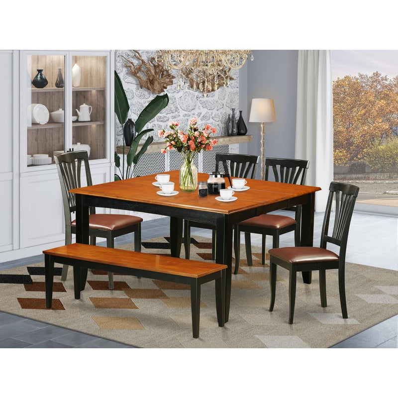 6-PC  Dining  room  set  with  bench-Kitchen  Tables  and  4  Wooden  Dining  Chairs  Plus  bench