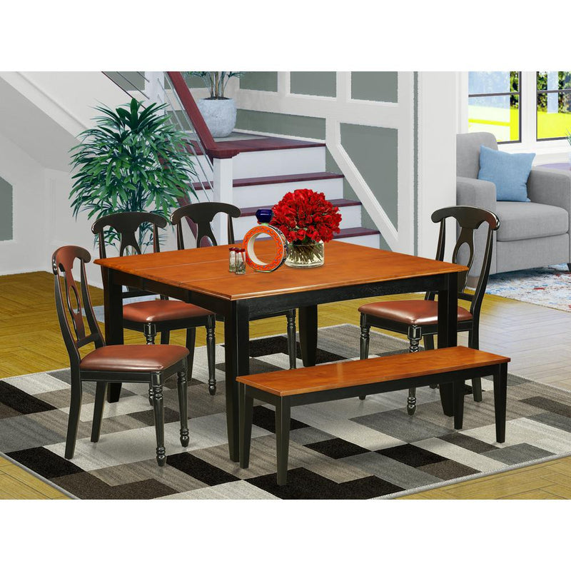 6  PC  Dining  room  set  with  bench-Dining  Table  and  4  Wood  Dining  Chairs  plus  a  bench