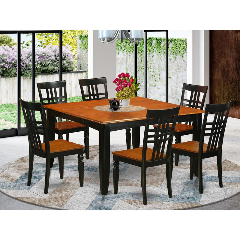 7  Pc  Kitchen  Table  set  with  a  Table  and  6  Kitchen  Chairs  in  Black  and  Cherry