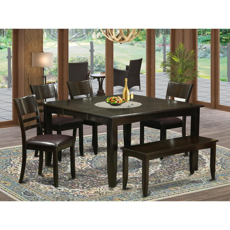 6  Pc  Dining  set  with  bench-Dining  Table  with  Leaf  and  4  Dinette  Chair  Plus  Bench.