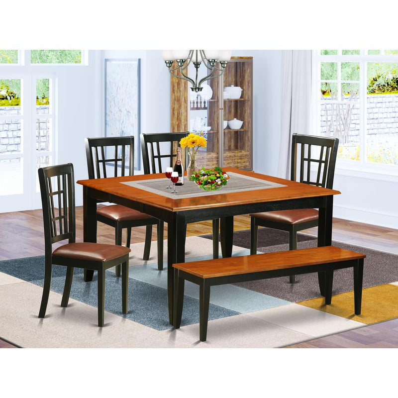 6  PC  Dining  room  set  with  bench-Dining  Table  and  4  Wooden  Dining  Chairs  plus  a  bench