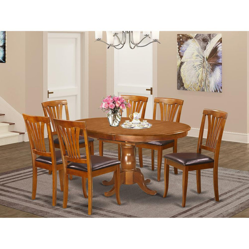 7  Pc  set  Portland  Kitchen  Table  with  Leaf  and  6  Leather  Chairs  in  Saddle  Brown