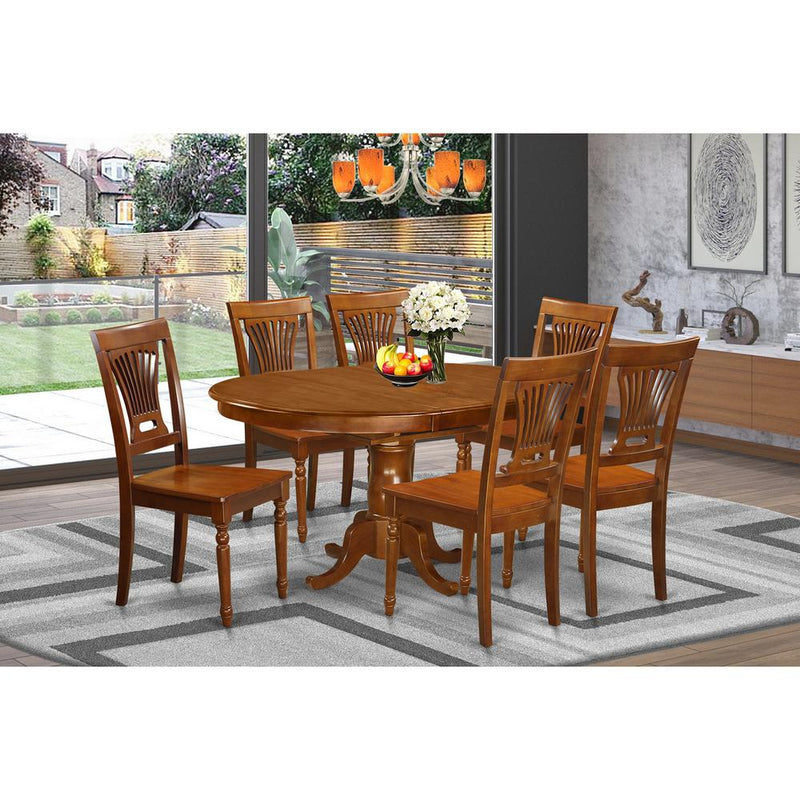 7  PcPortland  Table  with  18   Leaf  and  6  Wood  Chairs  in  Saddle  Brown  .