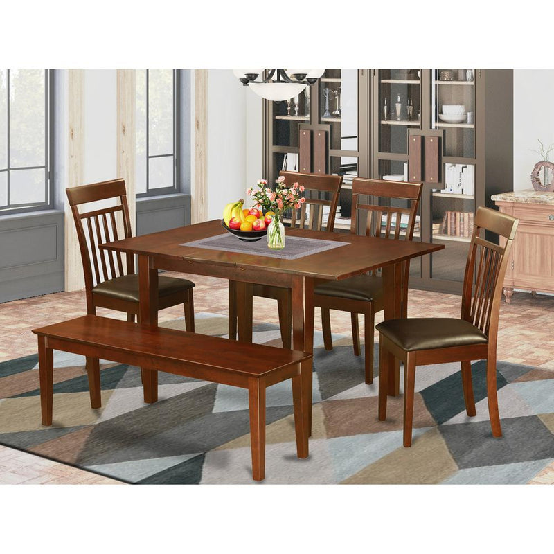 6-Pc  Dining  room  set  with  bench  -small  Table  with  4  Dining  Chairs  and  Bench