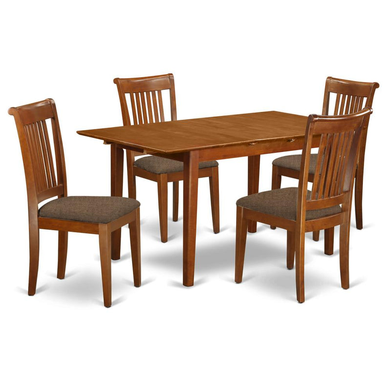 PSPO5-SBR-C 5 Pc small Kitchen Table set Table with Leaf and 4 Dining Chairs