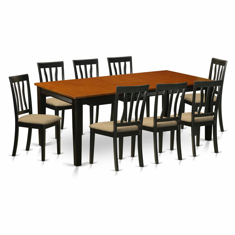 QUAN9-BCH-C 9 PC Dining set-Dining Table with 8 Wood Dining Chairs