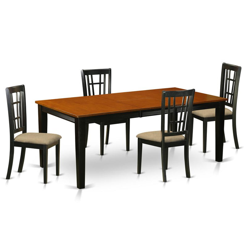 QUNI5-BCH-C 5 PC Dining set-Dining Table with 4 Wood Dining Chairs