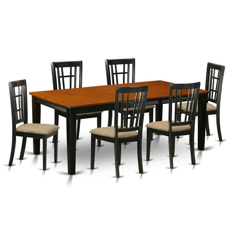 QUNI7-BCH-C 7 PC Dining set-Dining Table with 6 Wood Dining Chairs