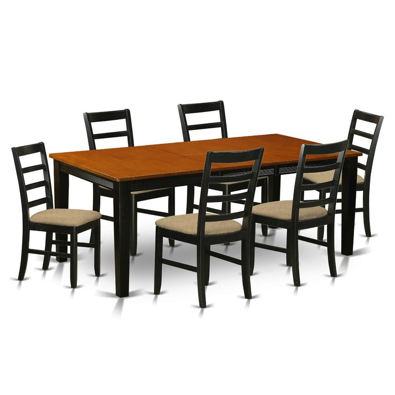 QUPF7-BCH-C 7 Pc Dining set-Dining Table with 6 Wood Dining Chairs