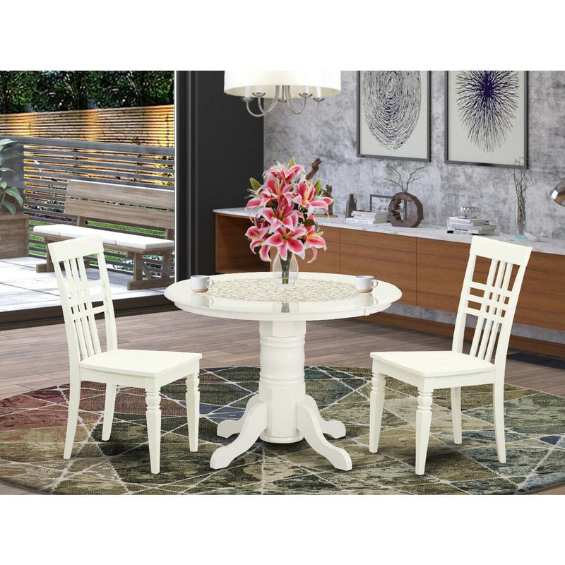 3  PcKitchen  Table  set  with  a  Dining  Table  and  2  Dining  Chairs  in  Linen  White