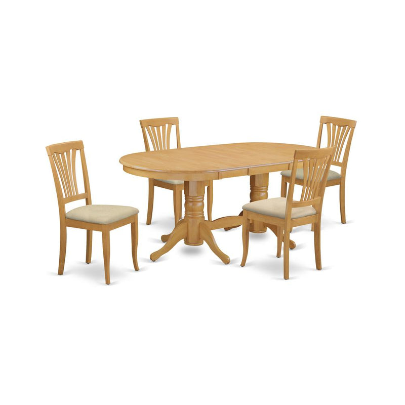 VAAV5-OAK-C 5 PC Dining room set for 4-Oval Table with Leaf and 4 Chairs for Dining