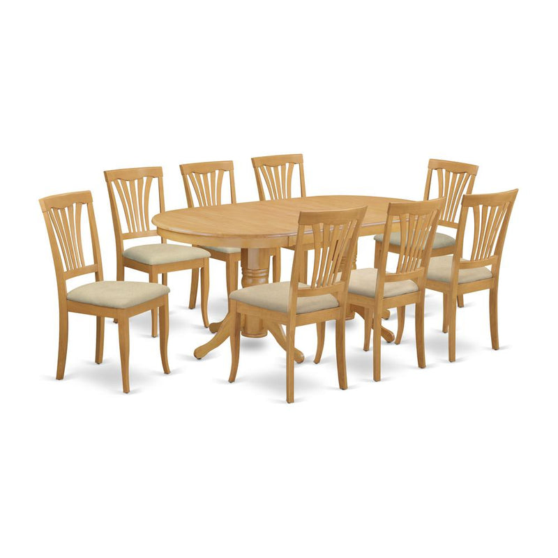 VAAV9-OAK-C 9 Pc Dining room set Dining Table with Leaf and 8 Dining Chairs