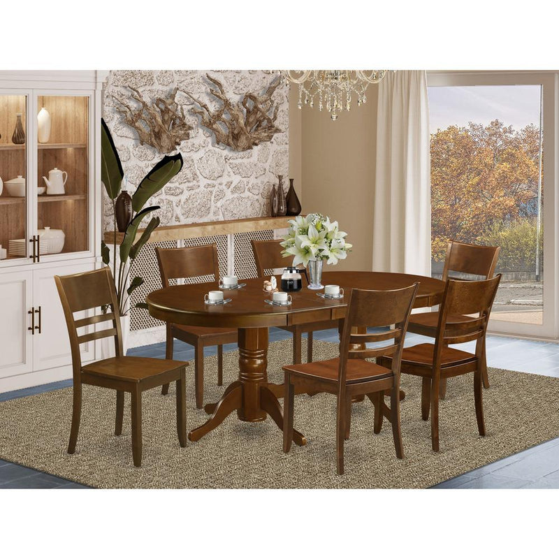 Pc  set  Vancouver  Table  with  a  17in  Leaf  and  6  Wood  Kitchen  Chairs  in  Espresso  .