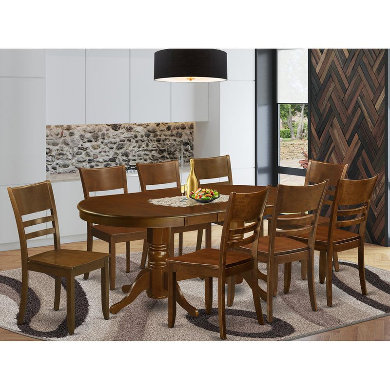 9  Pc  set  Vancouver  Kitchen  Table  with  a  17in  Leaf  and  8  Upholstered  Seat  Chairs  in  Espresso  .