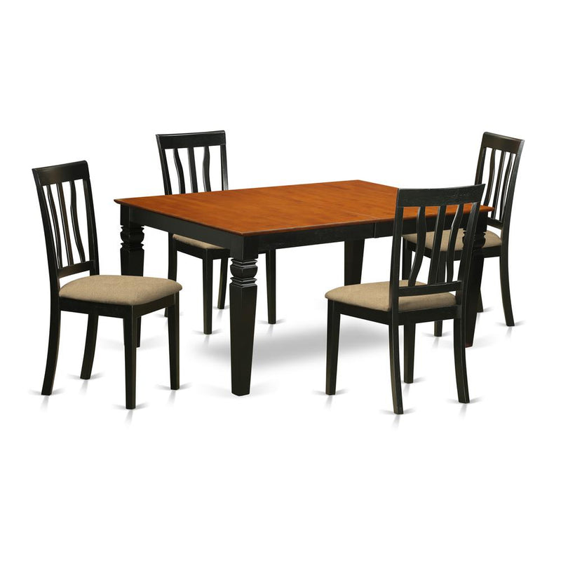 WEAN5-BCH-C 5 Pc Kitchen table set with a Dining Table and 4 Linen Kitchen Chairs in Black