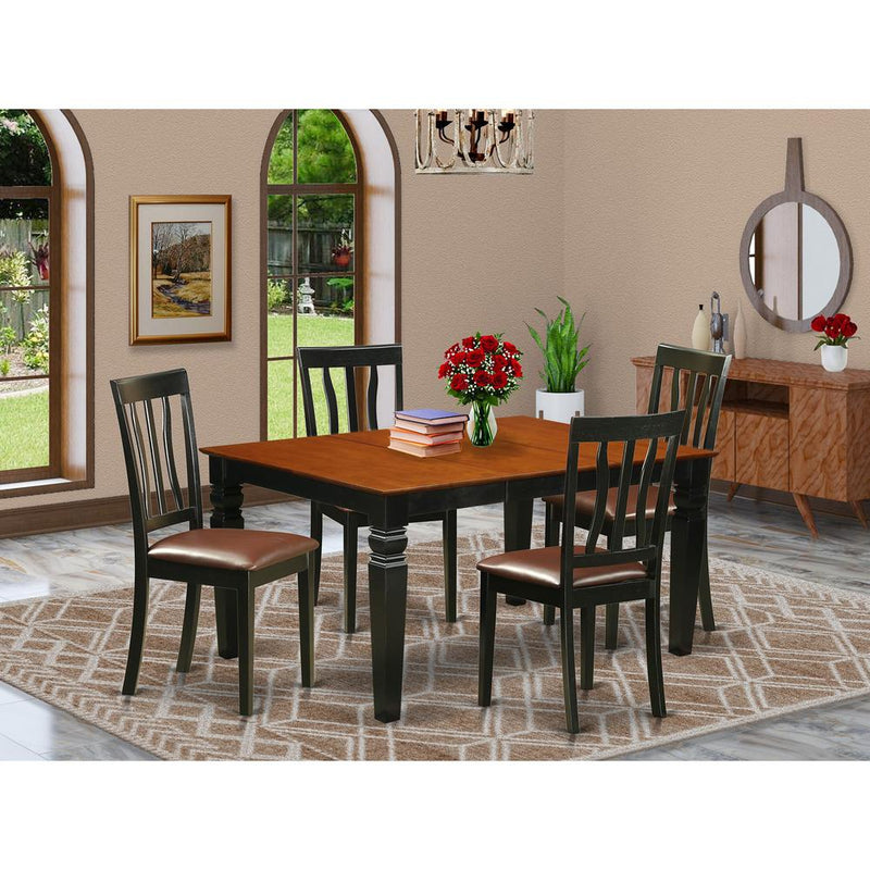 5  Pc  Dinette  set  with  a  Dinning  Table  and  4  Leather  Dining  Chairs  in  Black