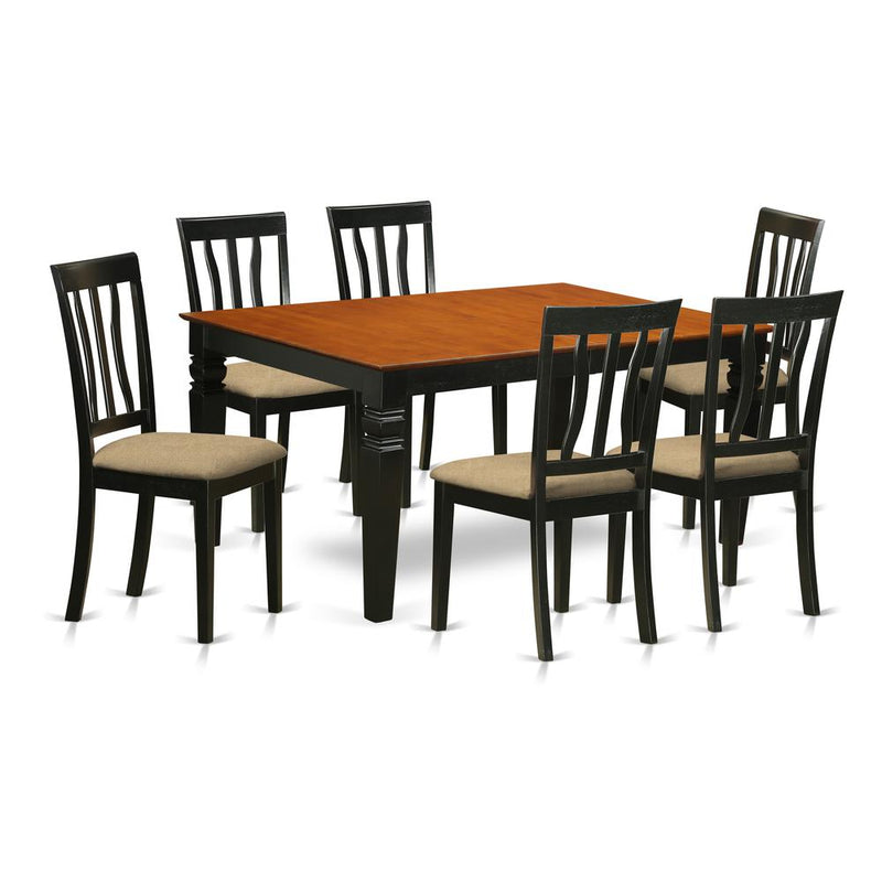 WEAN7-BCH-C 7 Pc Kitchen table set with a Dining Table and 6 Kitchen Chairs in Black