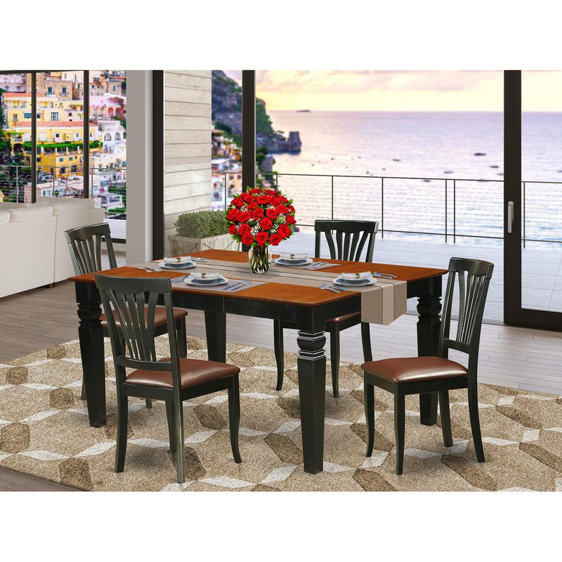 5  Pc  Kitchen  table  set  with  a  Kitchen  Table  and  4  Leather  Dining  Chairs  in  Black