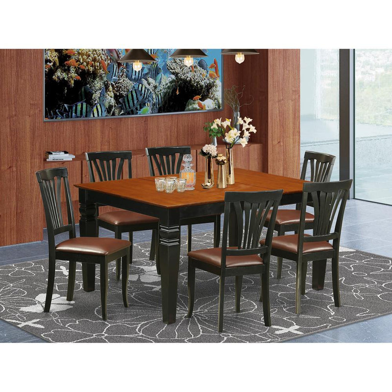 7  Pc  Dining  set  with  a  Kitchen  Table  and  6  Leather  Dining  Chairs  in  Black