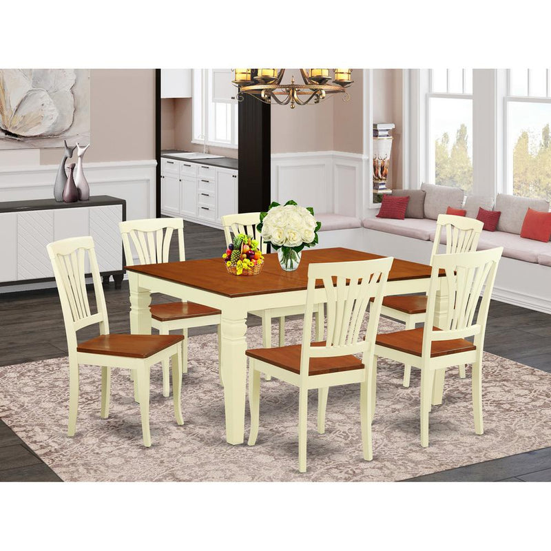 7  Pc  Kitchen  table  set  with  a  Dinning  Table  and  6  Wood  Dining  Chairs  in  Buttermilk  and  Cherry