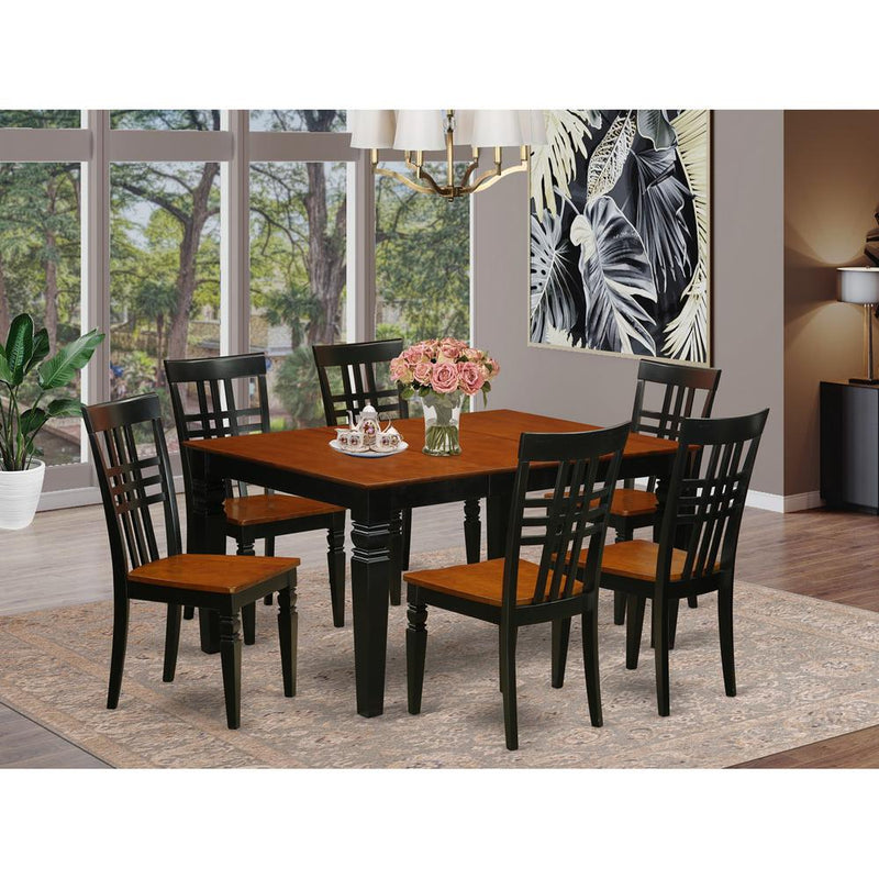 7  Pc  Dining  set  with  a  Kitchen  Table  and  6  Wood  Dining  Chairs  in  Black