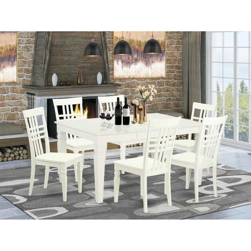 7  Pc  rectangular  Kitchen  Table  and  6  Wood  Chairs  for  Dining  room  in  Linen  White