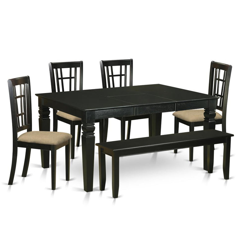 WENI6D-BLK-C 6-Pc Kitchen nook Dining set- Kitchen dinette Table and 4 Dining Chairs with Bench