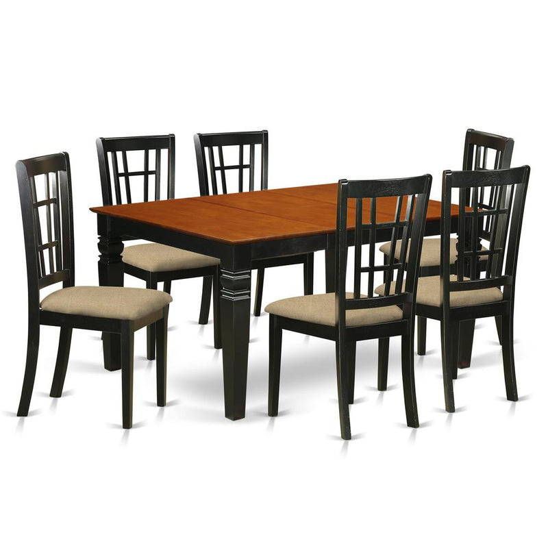 WENI7-BCH-C 7 Pc Dining set with a Dining Table and 6 Kitchen Chairs in Black