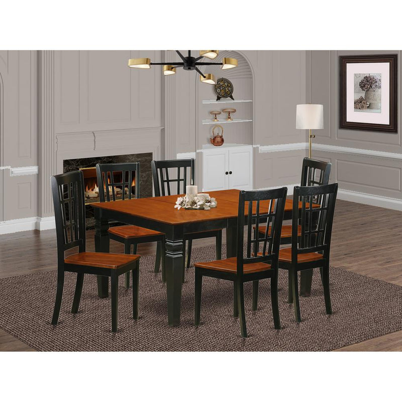 7  Pc  Kitchen  table  set  with  a  Dining  Table  and  6  Wood  Dining  Chairs  in  Black