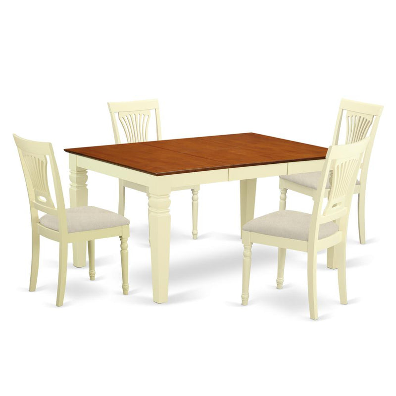 WEPL5-BMK-C 5 Pc Kitchen table set with a Dining Table and 4 Kitchen Chairs in Buttermilk and Cherry