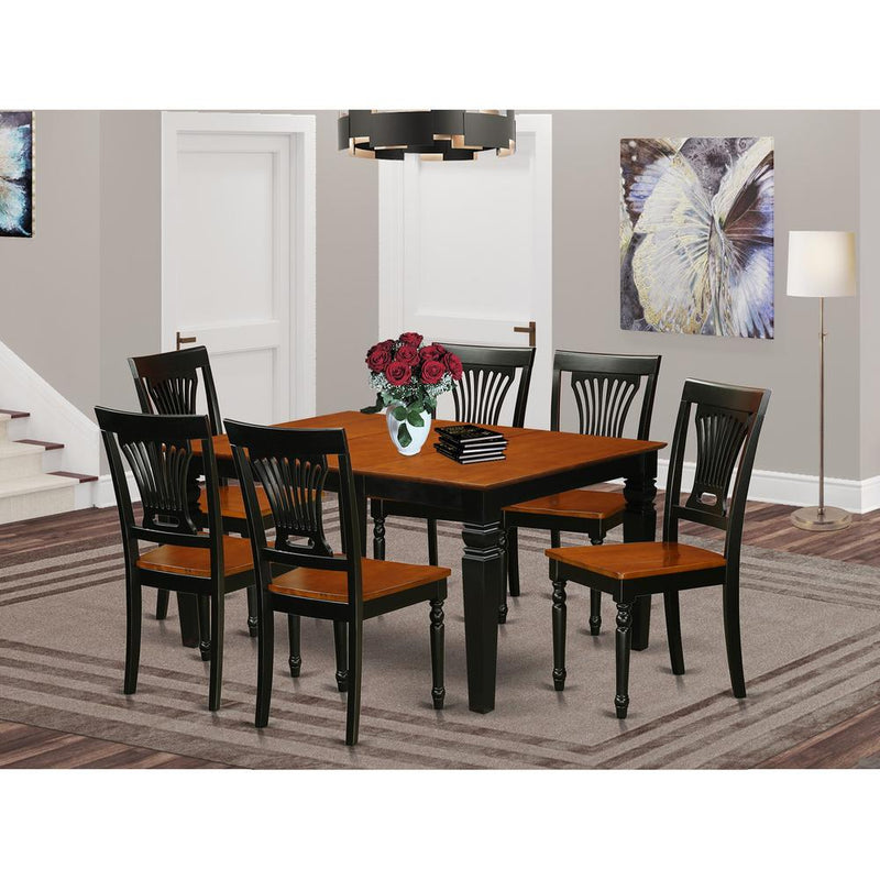 7  Pc  Dining  Room  set  with  a  Dining  Table  and  6  Wood  Kitchen  Chairs  in  Black