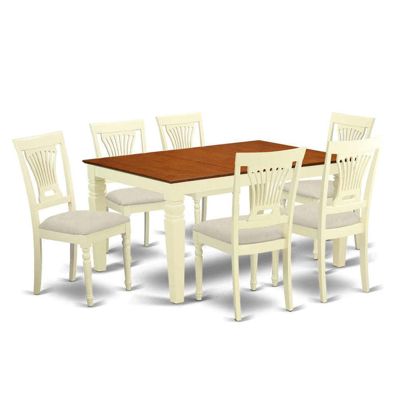 WEPL7-BMK-C 7 Pc Kitchen table set with a Dining Table and 6 Kitchen Chairs in Buttermilk and Cherry