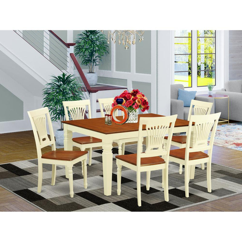 7  Pc  Kitchen  table  set  with  a  Dining  Table  and  6  Wood  Kitchen  Chairs  in  Buttermilk  and  Cherry