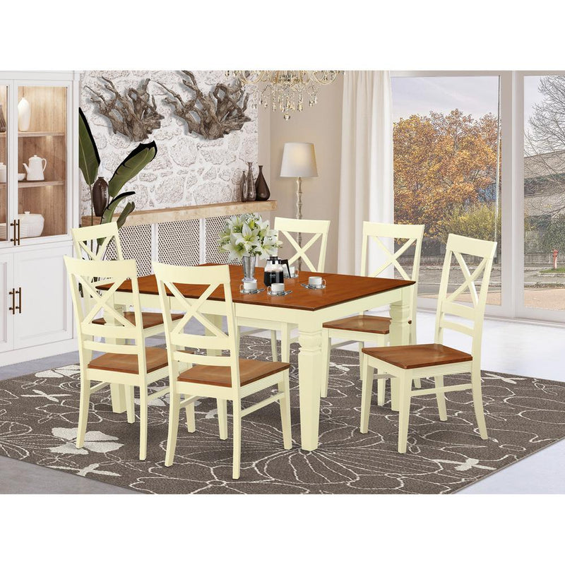 7  Pc  Kitchen  table  set  with  a  Dinning  Table  and  6  Wood  Dining  Chairs  in  Buttermilk  and  Cherry