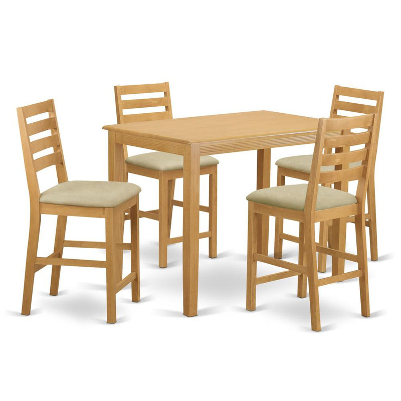 YACF5-OAK-C 5 Pc counter height pub set - counter height Table and 4 bar stools.