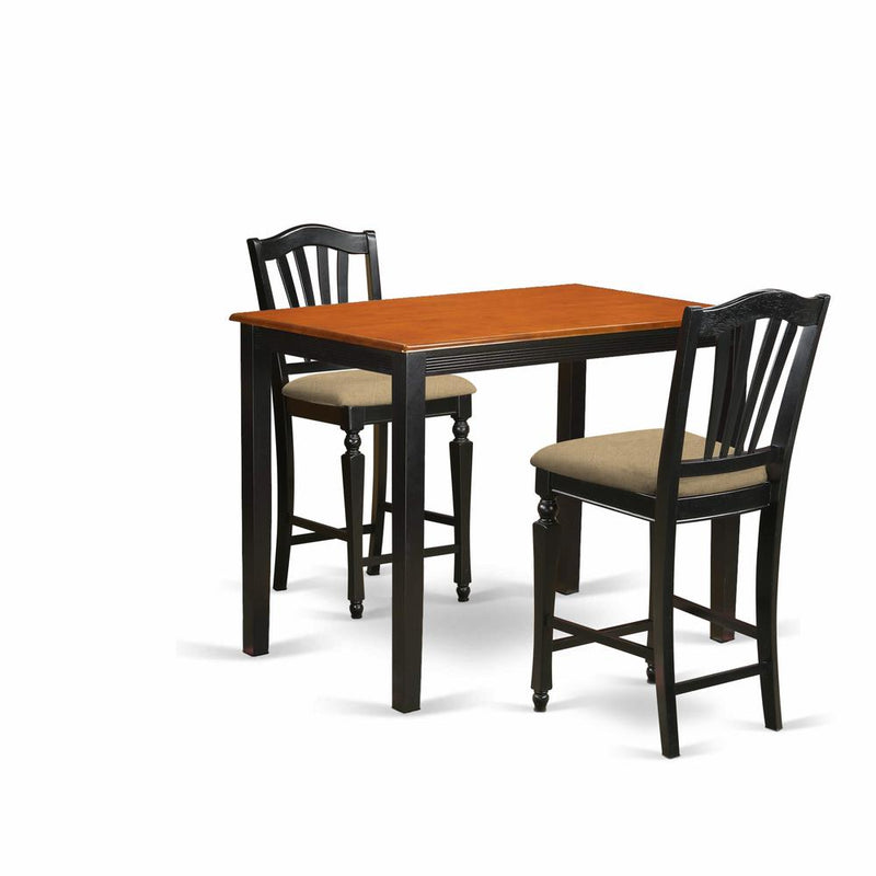 YACH3-BLK-C 3 Pc Dining counter height set-pub Table and 2 Kitchen Dining Chairs.