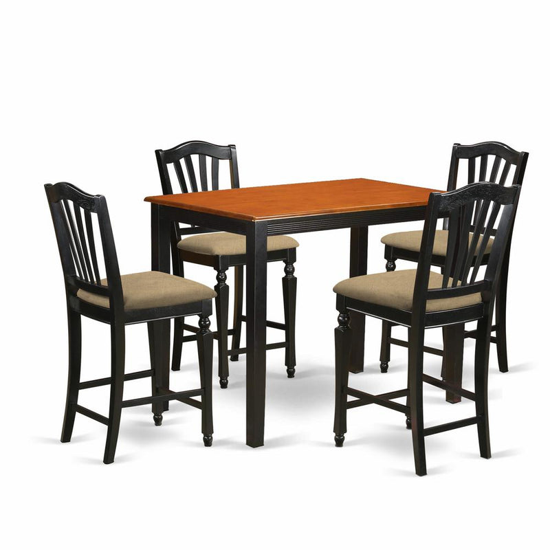 YACH5-BLK-C 5 Pc Dining counter height set - Kitchen dinette Table and 4 counter height stool.